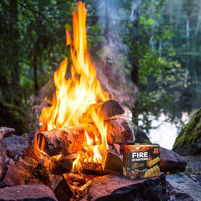 Shwuevei 65 pcs Fire Starter - Natural Fire Starters for Fireplace, Pellet Stove & Wood, Fire Pit, Smoker, BBQ, Chimney, Pizza Oven - Fire Starters for Grill, Charcoal Starter