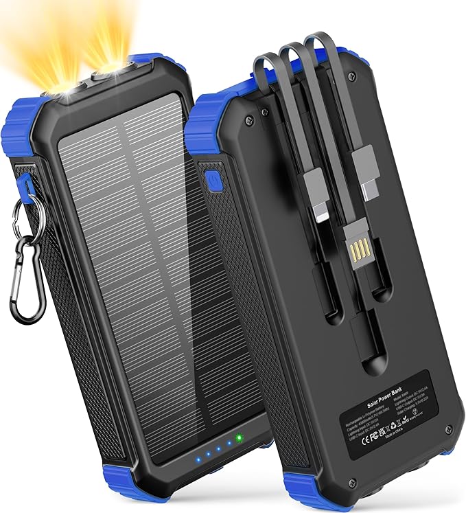 LATIMERIA 45800mAh Solar Charger Power Bank, Portable Phone Charger with 5V3.1A QC 3.0 Fast Charging, Solar Panel USB C in/Output for Cellphone, External Battery Pack with Dual Flashlights for Hiking