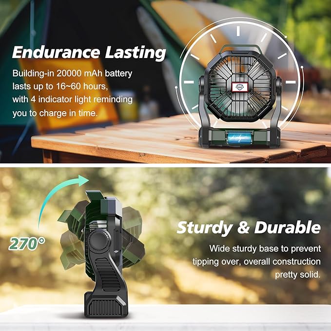 Portable Fan Rechargeable, 25400mAh Cordless Battery Powered Fan with LED Lantern, USB C Battery Operated for Travel Bedroom Home Camping Tent Office Beach Desk Fishing Table