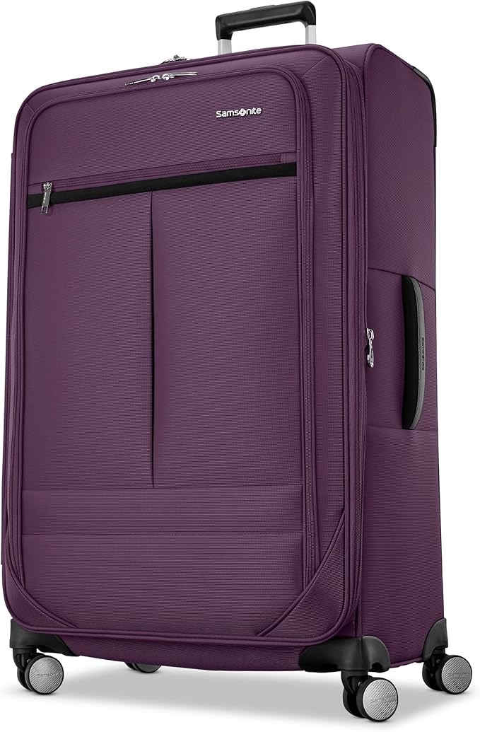 Samsonite 3-PC Soft-Sided 21/25/29” (Carry-On, Medium, Large Checked), Lightweight Expandable Element Luggage Set: 2 Front & Side Pocket, Four Spinner Wheels, Adjustable Handle, Durable- Purple