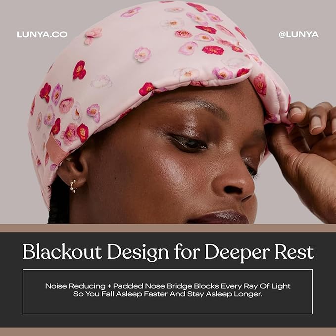Lunya Washable Silk Sleeping Mask – Thermoregulating Mulberry Silk, Light Blocking and Comfortable Fit – Sleep Mask for Women and Men with Box – California Poppy – Small