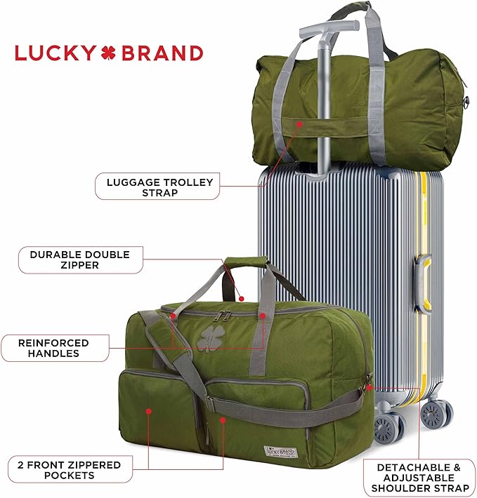 Lucky Travel Duffel Bags 65L, Gym Bag, Travel Bag & Large Duffle Bag for Men, Foldable Overnight Weekender Bags for Women & Men with Adjustable Shoulder Strap, Loden Green
