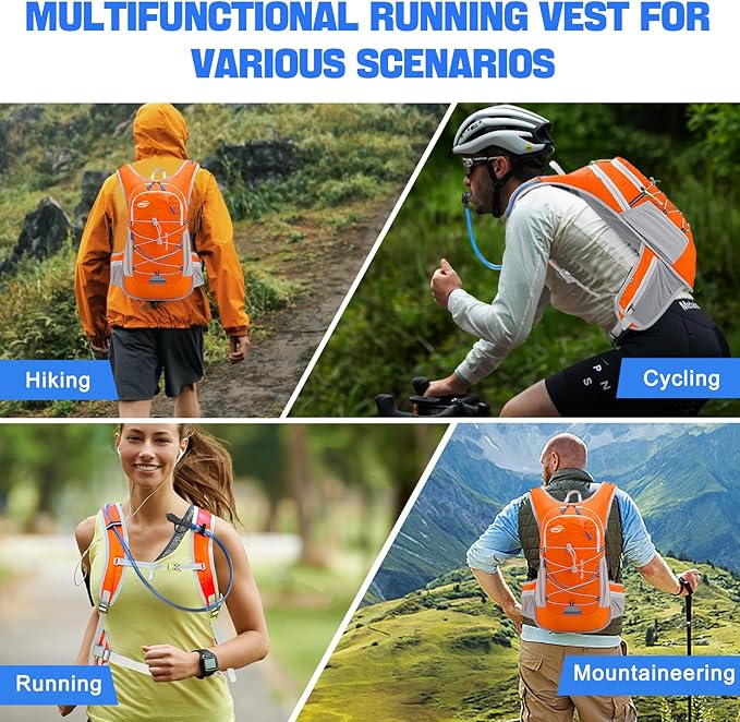 Hydration Backpack 20L Lightweight Breathable Water Backpack with 2L Water Bladder, Adjustable Chest Straps Running Hydration Vest for Cycling, Hiking, Climbing