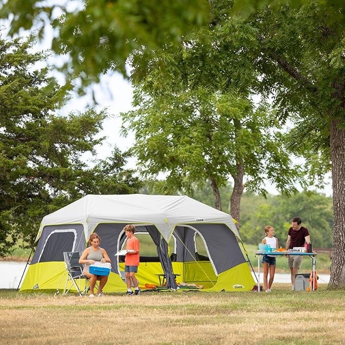 CORE Instant Cabin Tents | 6 Person / 9 Person / 10 Person / 12 Person Family Cabin Multi Room Pop Up Tents Car Camping | Included Storage Pockets for Camping Accessories