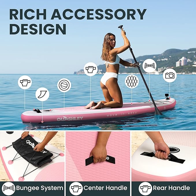 Quashley Inflatable Stand Up Paddle Board,10-11ft Inflatable Paddleboards 32/34 Inch Wide,All Around SUP for Beginners with Lightweight Paddle,Hand Pump,Backpack,Leash,Durable & Portable iSUP Board