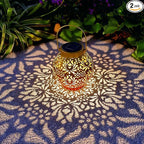 Outdoor Solar Hanging Lantern Lights Metal LED Decorative Lamp for Garden Patio Courtyard Lawn and Table with Hollowed-Out Design (Sunset Blaze)