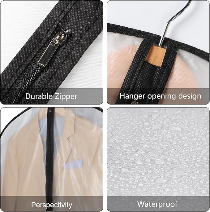 Garment Bags Clear Suit Bag for Closet Storage Hanging Clothes Dress Cover Bags (40" 12pcs-Black Edges)