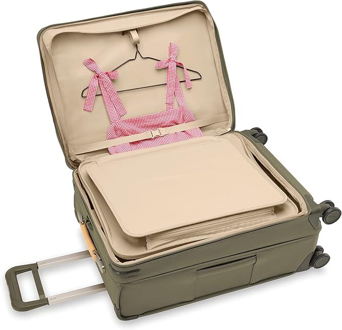 Briggs & Riley 26" Medium Expandable Spinner - Checked Luggage for Travel, Suitcases with Wheels, Softside Rolling Bag for Men & Women, Self-Repairing Zipper - Baseline Collection, Olive