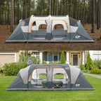 CAMPROS CP Tent 12-Person-Camping-Tents,3 Room Family Tents,Waterproof Windproof Family Tent with Top Rainfly,6 Large Mesh Windows,Double Layer,Easy Set Up, Portable with Carry Bag-20' x 9' x 72"(H)