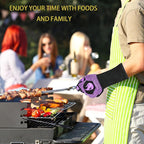 BBQ Fireproof Gloves, Grill Cut-Resistant Gloves 1472°F Heat Resistant Gloves, Non-Slip Silicone Oven Gloves, Kitchen Safe Cooking Gloves for Oven Mitts,Barbecue,Cooking, Frying,13.5 Inch-Purple