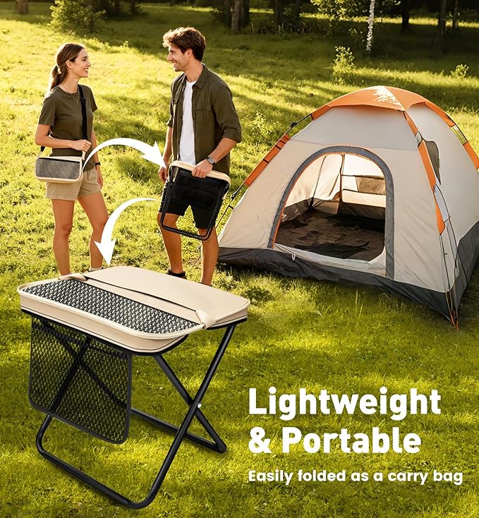 2 Pack Portable Folding Stools, Collapsible Pocket Chair, Foldable Camping Stool for Adults Backpack, Outdoor Seats Foot Rest, for Travel Hunting Fishing Hiking Gardening - Large, Khaki