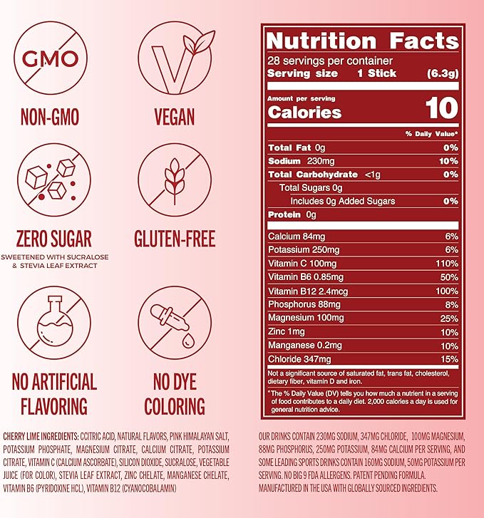 TREVI™ Sugar Free Electrolytes - Drink Mix Hydration Powder Packets - 28 Count - Cherry Lime