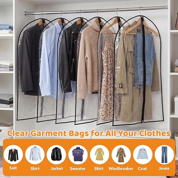 2 Pack Garment Bags 60 * 100cm, 40in Full Clear Garment Covers, Suit Storage Bags, Dress Organizer Bags Used To Protect Shirts, Winter Coats, Jackets