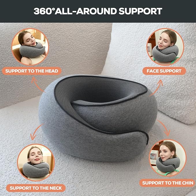 Travel Pillow uses Memory Foam to Support Neck Comfort, car Travel, Compact,Airplane Sleep Pillow Gray