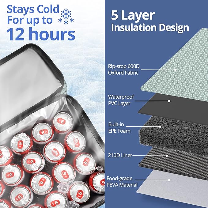 Maelstrom Collapsible Soft Cooler Bag, 24/30/60/75 Cans Beach Cooler, Ice Chest, Leakproof & Portable for Beach, Camping, Road Trips & Grocery Shopping