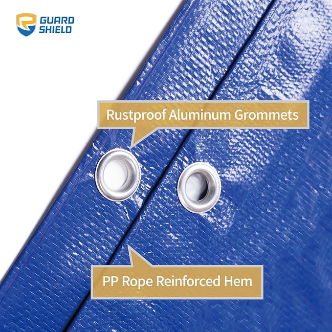 GUARD SHIELD Tarp 10x10 Feet Waterproof Blue/Silver Tarps 8Mil Multi Purpose UV Resistant Cover for Outdoor,Camping,Tent,Boats
