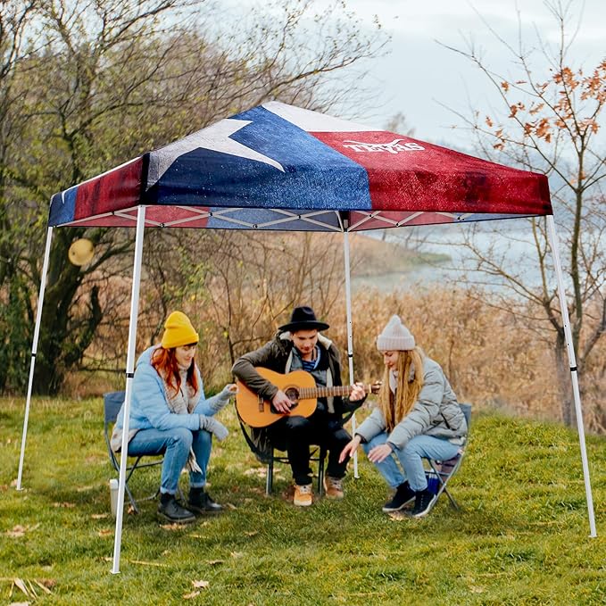 EAGLE PEAK 10x10 Slant Leg Pop-up Canopy Tent Easy One Person Setup Instant Outdoor Beach Canopy Folding Portable Sports Shelter 10x10 Base 8x8 Top (Texas Pride)