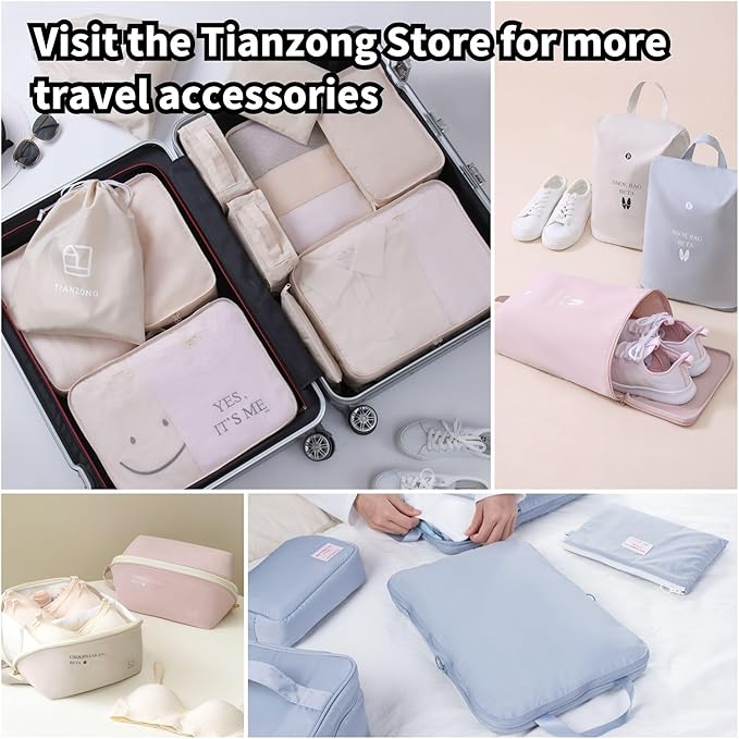 tianzong Travel Shoe Bag with Handle Holds 2 Pairs of Shoes, Shoe Packing Cubes for Travel (Grey, 2 Pack)