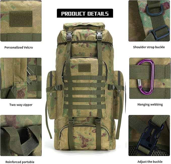 Hiking Backpack for Men 70L/100L Camping Backpack Military Rucksack Molle 3 Days Assault Pack for Climbing
