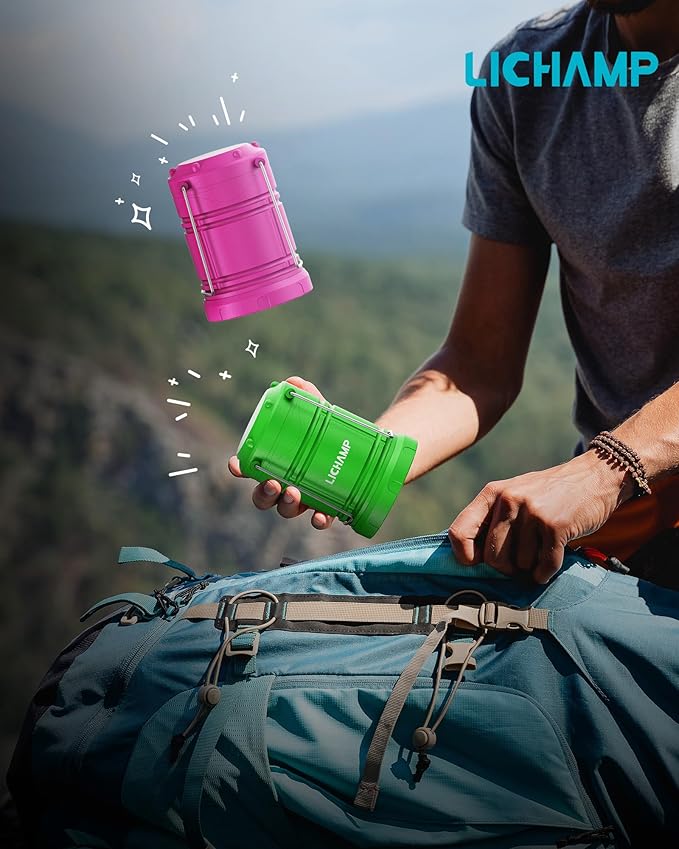 Lichamp 4 Pack LED Camping Lanterns, Battery Powered Camping Lights LED Collapsible Flashlight Portable Emergency Supplies Kit, A4DG