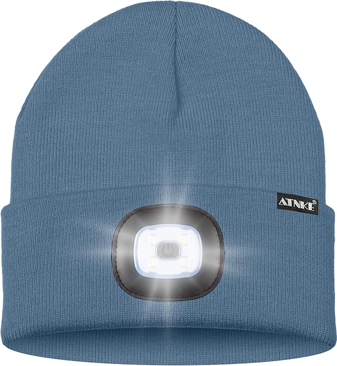 ATNKE LED Lighted Beanie Hat,USB Rechargeable 4 LED Running Headlamp Bright Cap with The Light Gifts for Men and Women