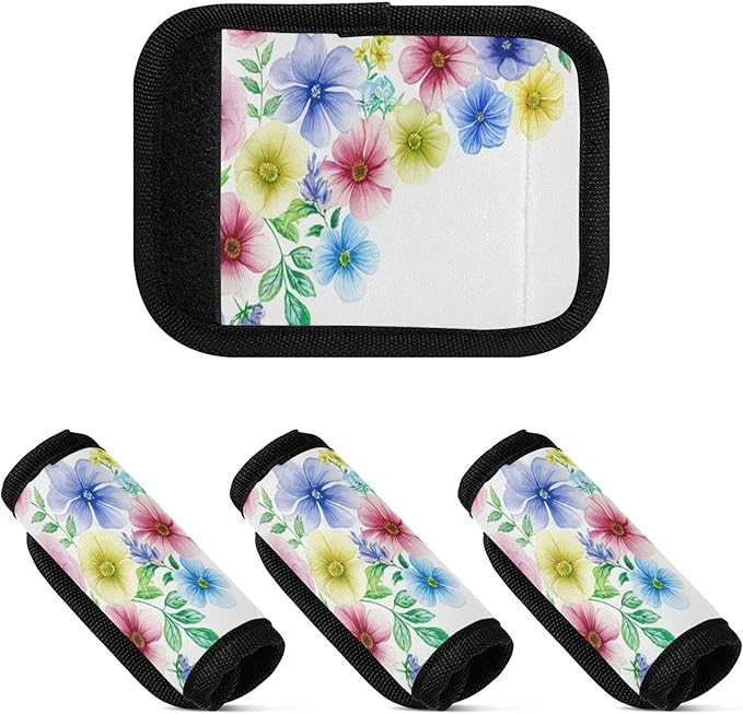 4 Pack Flowers Luggage Handle Wrap, Detachable Luggage Tag, Neoprene Suitcase Wrap with Comfort Grip & Bright Identifier for Suitcase, Travel Bag, Sports Bag