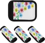 4 Pack Flowers Luggage Handle Wrap, Detachable Luggage Tag, Neoprene Suitcase Wrap with Comfort Grip & Bright Identifier for Suitcase, Travel Bag, Sports Bag