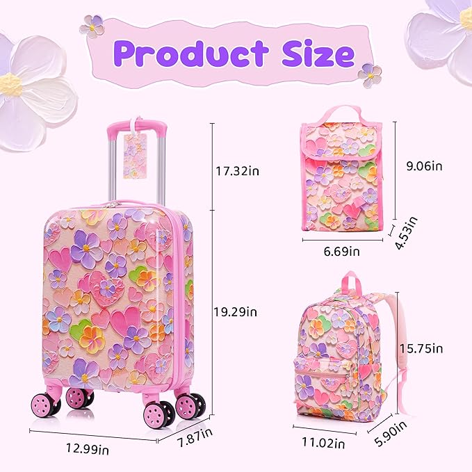 Rosamo Kid’s Luggage Set 6 Piece Suitcase Set 16’’ Hardside Luggage with Spinner Wheels Girls Boys Carry on Luggage Travel Rolling Luggage Airline Approved