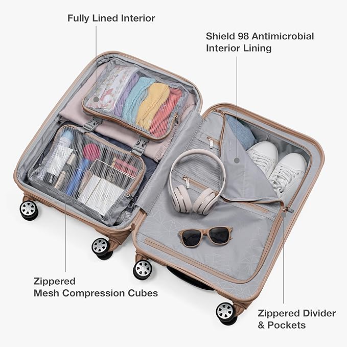 Traveler's Choice Pagosa Hardshell Expandable Luggage with Spinner Wheels, Latte Beige, 26-Inch Medium