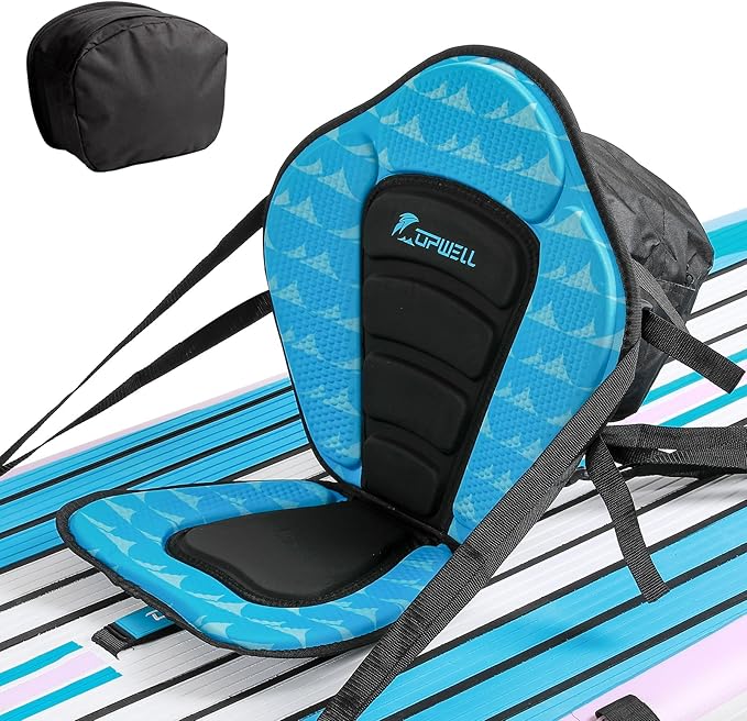 UPWELL Universal Kayak Seat with Detachable Storage Bag & 4 Adjustable Strap, Paddle Board Seat with Memory Foam Padded and Backrest for Kayak, Canoe, Sup