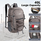 MoKo Hiking Backpack, 40L Large Capacity Camping Backpack with Multiple Pockets, Tear-resistant Travel Daypack for Men Women, Packable and Lightweight Hiking Daypack for Travel Camping Outdoor, Hummus