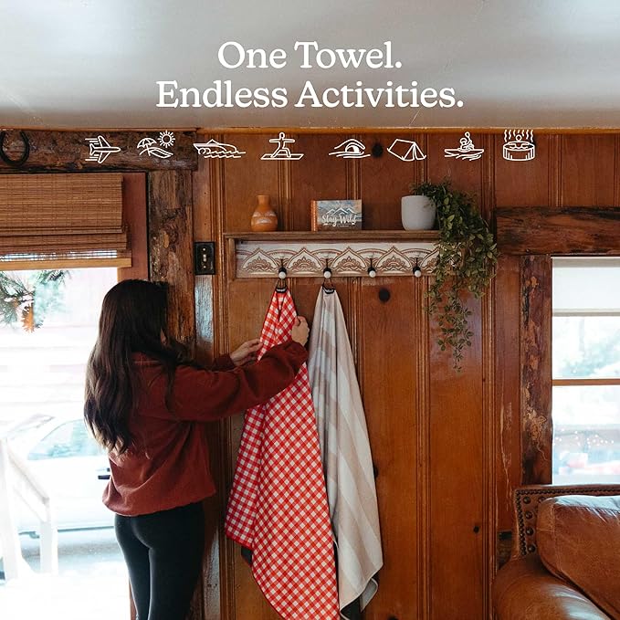 Nomadix Original Towel - Perfect for Beach, Pool, Travel, Camping, Yoga - Made with Recycled Materials - Super Absorbent - Sand Resistant - Gingham Red - 72.5x30