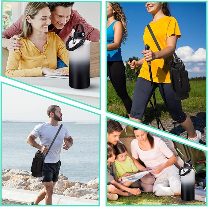 2/3 Gallon Water-Bottle with Straw & Spout Lids - 87oz Insulated Water Bottle Cold-48h Hot-24h, Men Women Stainless Steel Water Jug Travel Mug w/Strap Carrier Bag, Paracord Handle, Protective Boot