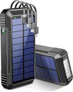 DJKK Solar Power Bank Wireless Charger 52800mAh Built in 4 Cables and LED Camping Lights 22.5W Fast Charging Power Bank 7 Outputs 4 Inputs Portable Charger Compatible with All Mobile Devices (Black)