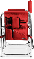 PICNIC TIME Sports Chair with Side Table, Outdoor Foldable Padded Adult Camping Chairs with Cup and Accessory Panel for Lawn, Beach, & Sports Use for Adults, up to 300-lbs Capacity, (Red)