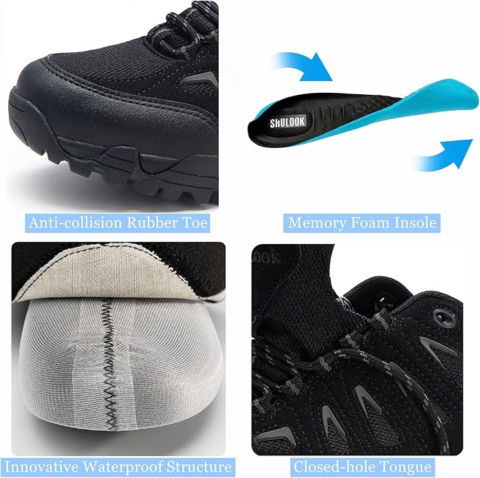 SHULOOK Men's Waterproof Hiking Shoes Lightweight Anti Slip Outdoor Ankle Boots Breathable Hike Trekking Trails Shoe