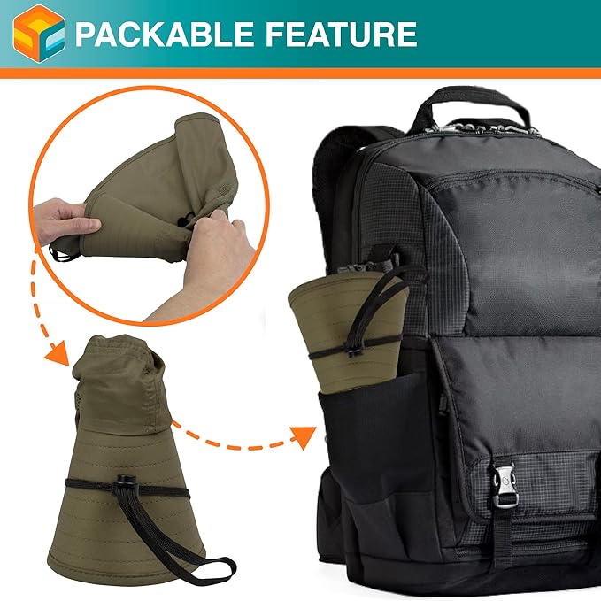 SUN CUBE Wide Brim Sun Hat with Neck Flap, UPF50+ Hiking Safari Fishing Hat for Men Women, Sun Protection Beach Hat