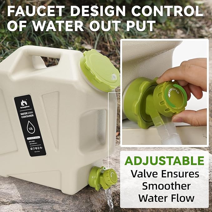 Camping Water Jug - 3.2 Gallan Water Container with Spigot | Portable Water Tank for Outdoor Hiking Picnic Supplies - White