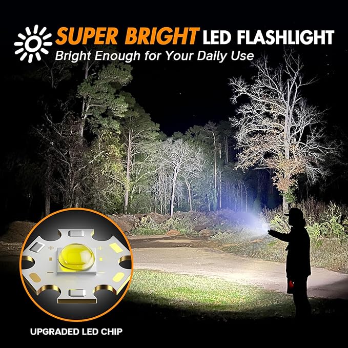 WdtPro LED Flashlight High Lumens SR2000 Pro, 2 Pack Brighter Tactical Flashlights with 5 Modes & Zoomable, Powerful Mini Flash Light for Emergency, Camping, Hiking (Orange)