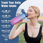 OLDLEY Water Bottle, 32oz Motivational Sports Water Bottle with Time Marker - Times to Drink - Tritan, BPA Free, Wide Mouth Leakproof, Blue Amethyst (1 Bottle)