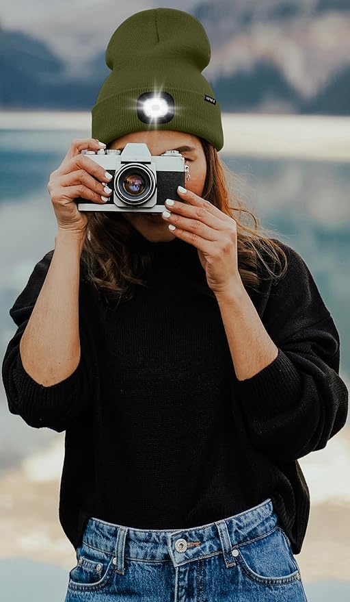 ATNKE LED Lighted Beanie Hat,USB Rechargeable 4 LED Running Headlamp Bright Cap with The Light Gifts for Men and Women