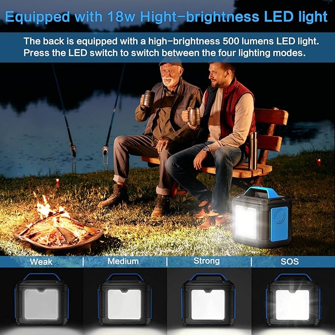 Portable Power Station, 300W 296Wh Generator Quick Charge / 110V AC Outlets/DC Ports and LED Flashlight, Backup for Home Outdoor Travel Camping Blackout blue