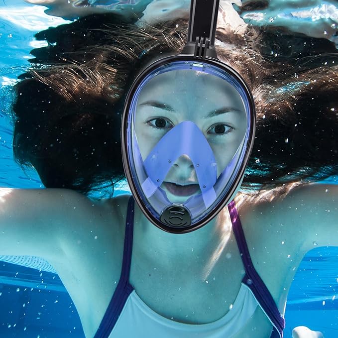 Full Face Snorkel Mask Adults with Dry Top System, Detachable Camera Mount, 180 Panoramic Anti-Fog Anti-Leak Diving Mask for Adult and Kids