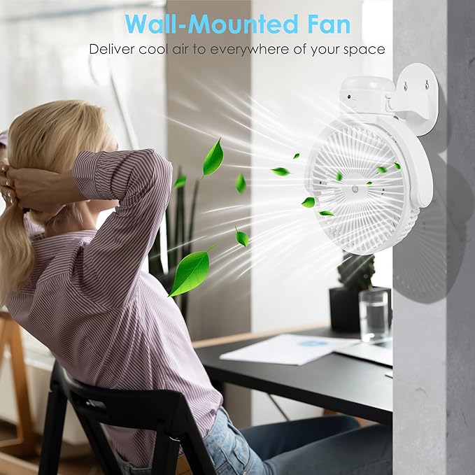 OGZ Portable Fan for Travel Wireless with Remote Timer, 7 Inch Small Desk Fan with LED Night Light 90° Oscillation, Rechargeable USB Fan for Cruise Bed Beside Sleeping Camping Tent