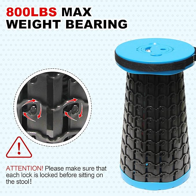 ALEVMOOM 18" Collapsible Stool, 800lbs Max Weight, Heavy Duty Portable Retractable Folding Telescoping Foldable Camping Stool for Adults Outdoor Fishing Travel BBQ (Blue)