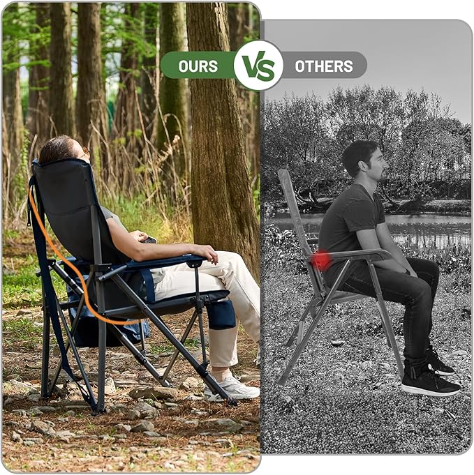 Timber Ridge Oversized Folding Camping Chair with Lumbar Support Adjustable High Back Heavy Duty for Adults Support up to 500lbs with Cup Holder, Cooler Bag, Side Pocket, Blue