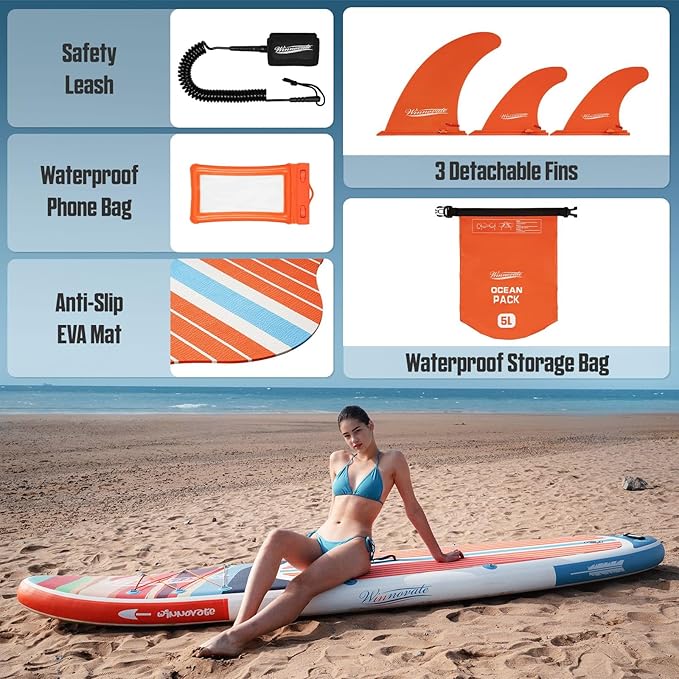 Inflatable Paddle Boards for Adults and Youth, 11'x33 Wood Grain Stand Up Paddle Board with SUP Accessories, Portable Inflatable Paddleboard for All Skill Levels,Blow Up Paddle Board as Present