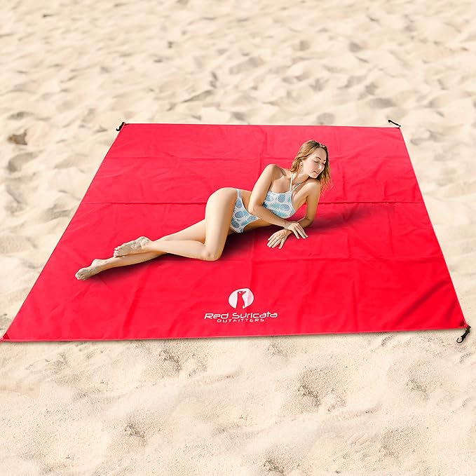 Red Suricata Sand Free Beach Mat – Large Sandproof Beach Blanket, Sandless, Waterproof – Fits and Matches Beach Canopy - Oversized Sand Proof Beach Mats for Outdoor, Picnic, Camping (Large, Red)