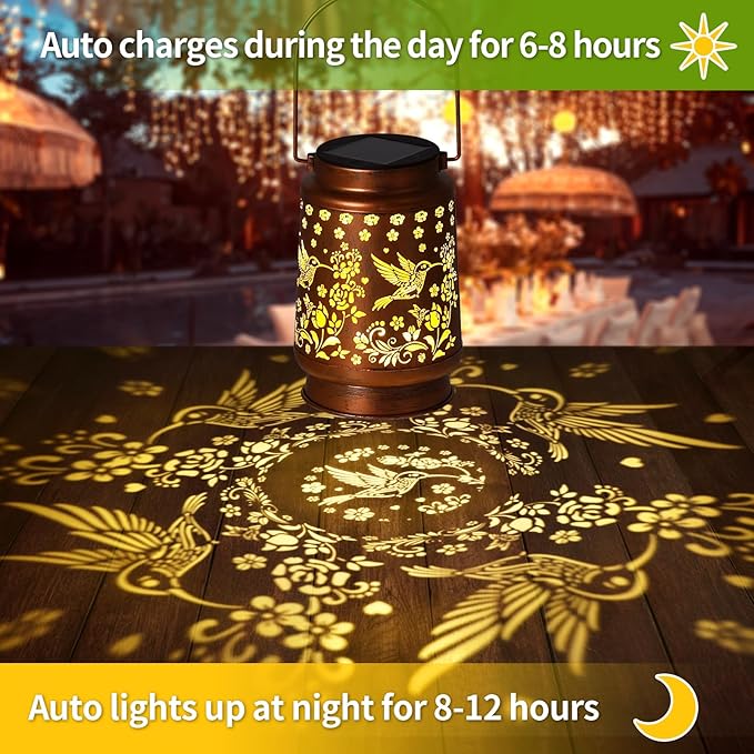 Hummingbird Solar Lanterns Outdoor Waterproof Garden Decor Mothers Day Gifts for Mom Women Birthday Gifts Ideas Metal Bird Decorative LED for Patio Pathway Landscape Walkway Terrace Balcony Lawn Yard