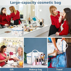 Gosect Large Makeup Bag, Cute Cosmetic Bag for Women Girls, Floral Coquette Aesthetic Toiletry Bag, Travel Make Up Organizer Bag (White Blue Butterfly Flower)